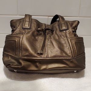 TIGNANELLO Gold Metallic Leather Drawstring Bag